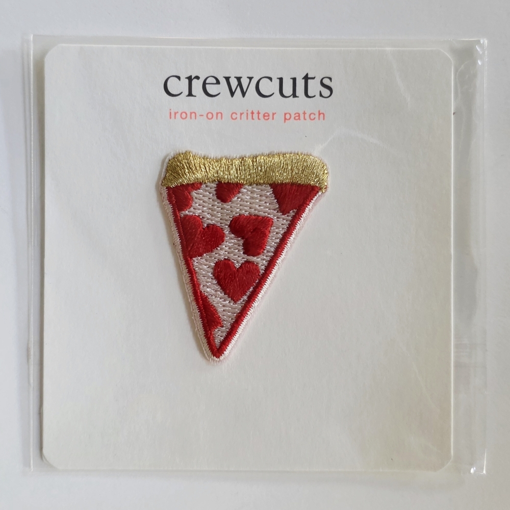 Crew cuts heart pizza slice iron on patch.